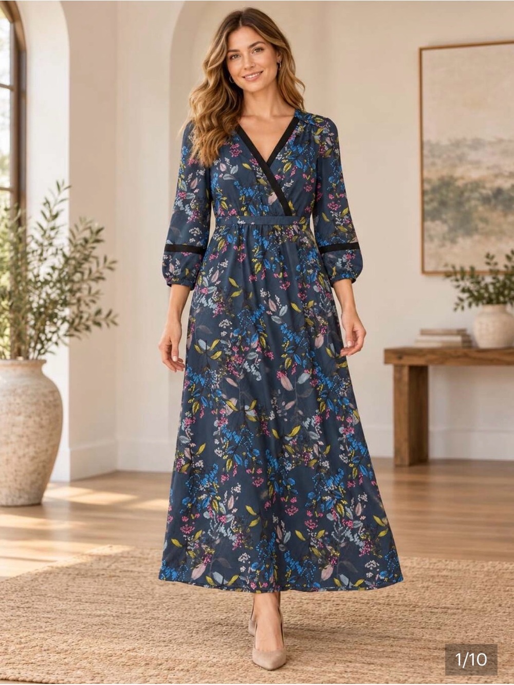 Banana Republic Teal Floral Wrap-Style Maxi Dress